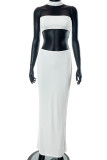 White Sexy Solid Backless Slit Strapless Sleeveless Two Pieces