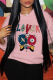 Pink Street Vintage Print Draw String Hooded Collar Tops