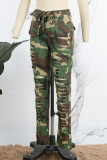 Camouflage Casual Camouflage Print Ripped Patchwork Skinny High Waist Conventional Full Print Bottoms