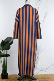 Red Casual Striped Print Patchwork Turndown Collar Shirt Dress Dresses