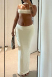 White Sexy Solid Backless Slit Strapless Sleeveless Two Pieces