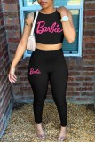 Pink Sexy Print Letter O Neck Sleeveless Two Pieces