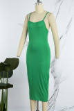 Green Casual Solid Backless Spaghetti Strap Wrapped Skirt Dresses