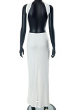 White Sexy Solid Backless Slit Strapless Sleeveless Two Pieces