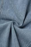 Sky Blue Casual Solid Slit Off the Shoulder Sleeveless Two Pieces