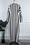 Red Casual Striped Print Patchwork Turndown Collar Shirt Dress Dresses