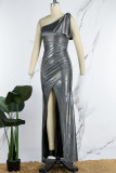 Red Sexy Formal Solid Patchwork Backless Slit With Bow Oblique Collar Evening Dress (Subject To The Actual Object)