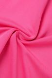 Rose Red Sexy Solid Patchwork Backless Hot Drill Spaghetti Strap Sleeveless Two Pieces