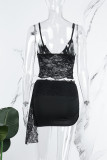 Pink Sexy Solid See-through Backless Spaghetti Strap Sleeveless Two Pieces