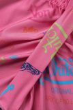 Pink Sexy Letter Patchwork Fold Strap Design 3 Piece Sets