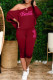 Burgundy Casual Print Basic Oblique Collar Long Sleeve Two Pieces