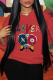 Red Street Vintage Print Draw String Hooded Collar Tops