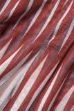 Red Casual Striped Tassel Backless Knotted Mesh U Neck Irregular Dress Dresses