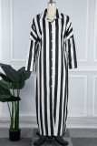 Red Casual Striped Print Patchwork Turndown Collar Shirt Dress Dresses