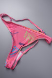 Pink Sexy Letter Patchwork Fold Strap Design 3 Piece Sets