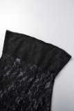 Black Sexy Solid See-through Backless Strapless Sleeveless Dress Dresses