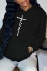 Black Street Daily Print Draw String Letter Hooded Collar Tops