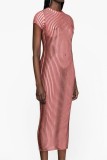 Pale Red Casual Print Basic O Neck Short Sleeve Dress Dresses