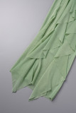 Light Green Casual Solid Tassel Patchwork Mesh Off the Shoulder Sleeveless Two Pieces