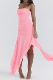 Pink Sexy Solid Patchwork Backless Fold Strapless Irregular Dress Dresses