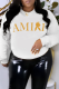 White Casual Daily Print Patchwork Letter O Neck Tops