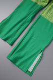 Green Casual Print Patchwork Skinny High Waist Conventional Patchwork Trousers