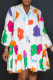 White Casual Print Patchwork Buttons Fold V Neck A Line Dresses