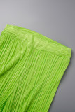 Fluorescent Green Casual Solid Patchwork Off the Shoulder Short Sleeve Two Pieces