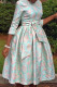 Green Elegant Print Patchwork Frenulum Zipper O Neck A Line Dresses