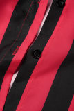 Red Casual Striped Print Patchwork Turndown Collar Shirt Dress Dresses