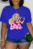 Pink Casual Character Print Letter O Neck T-Shirts