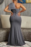 Red Sexy Formal Solid Patchwork Backless Slit With Bow Oblique Collar Evening Dress (Subject To The Actual Object)