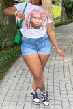 White Casual Street Print Patchwork O Neck T-Shirts
