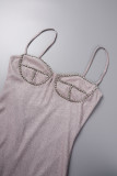 Pink Sexy Solid Patchwork Backless Spaghetti Strap Sleeveless Dress Dresses