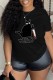 Black Casual Print Basic O Neck T-Shirts