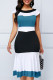 Blue Elegant Color Lump Flounce Contrast Zipper O Neck Wrapped Skirt Dresses