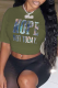 Army Green Casual Street Print Patchwork Letter O Neck T-Shirts