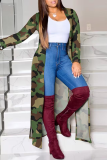 Red Casual Print Patchwork Slit Cardigan Collar Outerwear