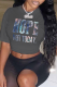 Dark Gray Casual Street Print Patchwork Letter O Neck T-Shirts