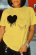 Yellow Casual Simplicity Print Patchwork O Neck T-Shirts