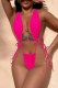 Rose Red Sexy Solid Bandage Backless Swimwears (With Paddings)