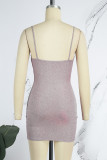 Pink Sexy Solid Patchwork Backless Spaghetti Strap Sleeveless Dress Dresses