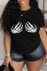 Black Casual Print Basic O Neck T-Shirts