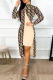 Khaki Elegant Print Patchwork Slit Half A Turtleneck One Step Skirt Dresses(Two Pieces)