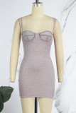 Pink Sexy Solid Patchwork Backless Spaghetti Strap Sleeveless Dress Dresses