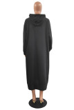 Red Casual Print Basic Hooded Collar Long Sleeve Dresses