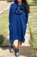 Blue Casual Print Basic Hooded Collar Long Sleeve Dresses