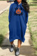 Blue Casual Print Basic Hooded Collar Long Sleeve Dresses