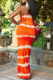Rose Red Sexy Casual Print Backless Spaghetti Strap Long Dress Dresses