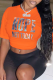 Orange Casual Street Print Patchwork Letter O Neck T-Shirts